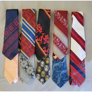 Vintage 60s 70s Mens Tie Lot 10pc Oleg Cassini Prince Consort Paisley Geometric